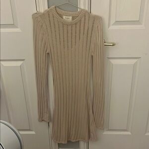 Beige Ribbed Knit Dress